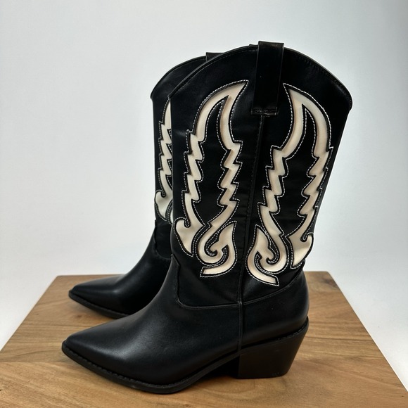 Womens‎ Billini Norva Black Faux Leather Western Pointed Toe Boots Size 7 M EUC - Picture 2 of 7